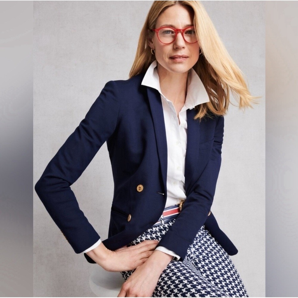 J. McLaughlin Navy Blue Warrington Double-Breasted Blazer Size 10 Preppy Neutral - Picture 2 of 11